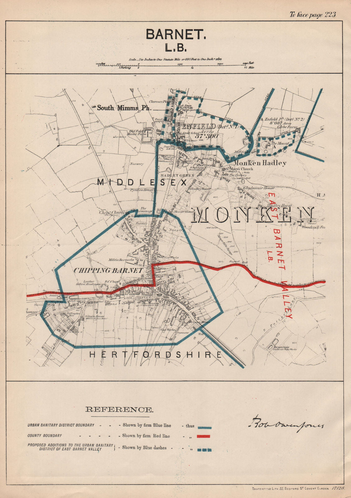 Barnet & Enfield. JONES. PARLIAMENTARY BOUNDARY COMMISSION 1888 old map